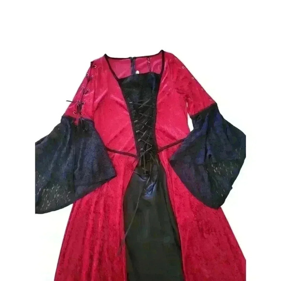 Lip Service VTG Gothic Faux Corset Velvet Cosplay Costume Front Tie Red Size XL - Picture 2 of 11